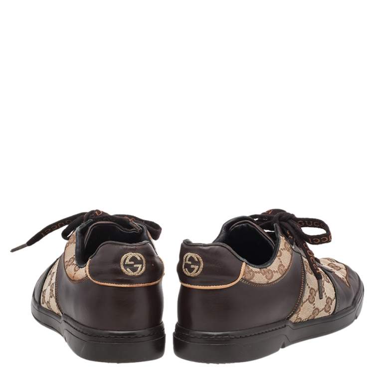 Pre Owned Gucci Beige-Brown GG Canvas And Leather Low Top Sneakers Size 42