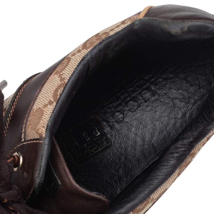 Pre Owned Gucci Beige-Brown GG Canvas And Leather Low Top Sneakers Size 42