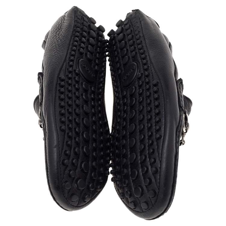 Pre Owned Gucci Black Leather Horsebit Slip On Loafers Size 40
