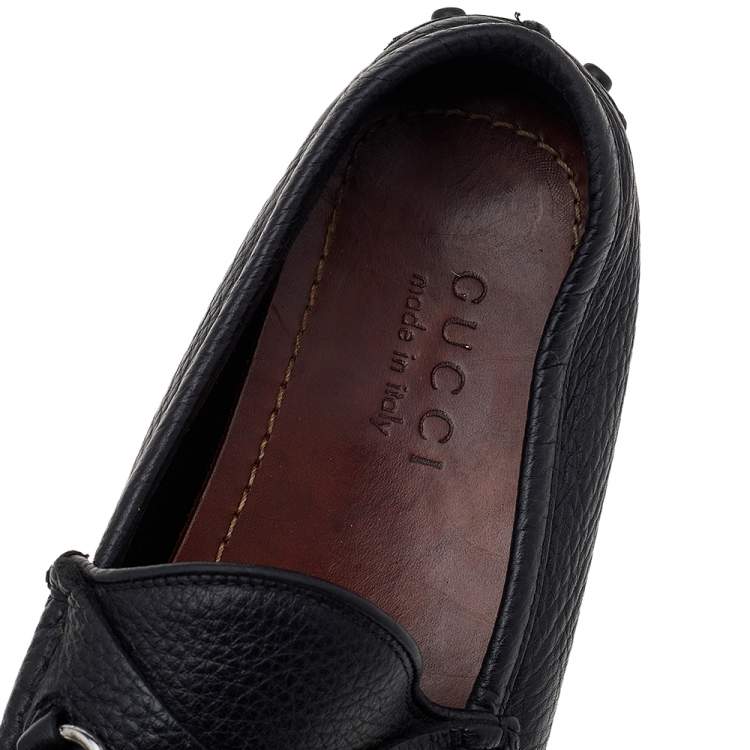 Pre Owned Gucci Black Leather Horsebit Slip On Loafers Size 40