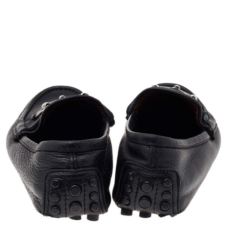 Pre Owned Gucci Black Leather Horsebit Slip On Loafers Size 40
