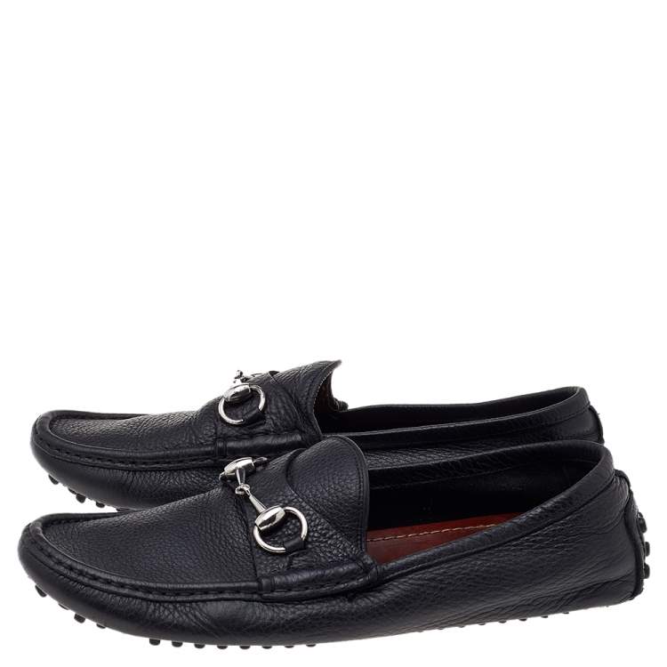 Pre Owned Gucci Black Leather Horsebit Slip On Loafers Size 40