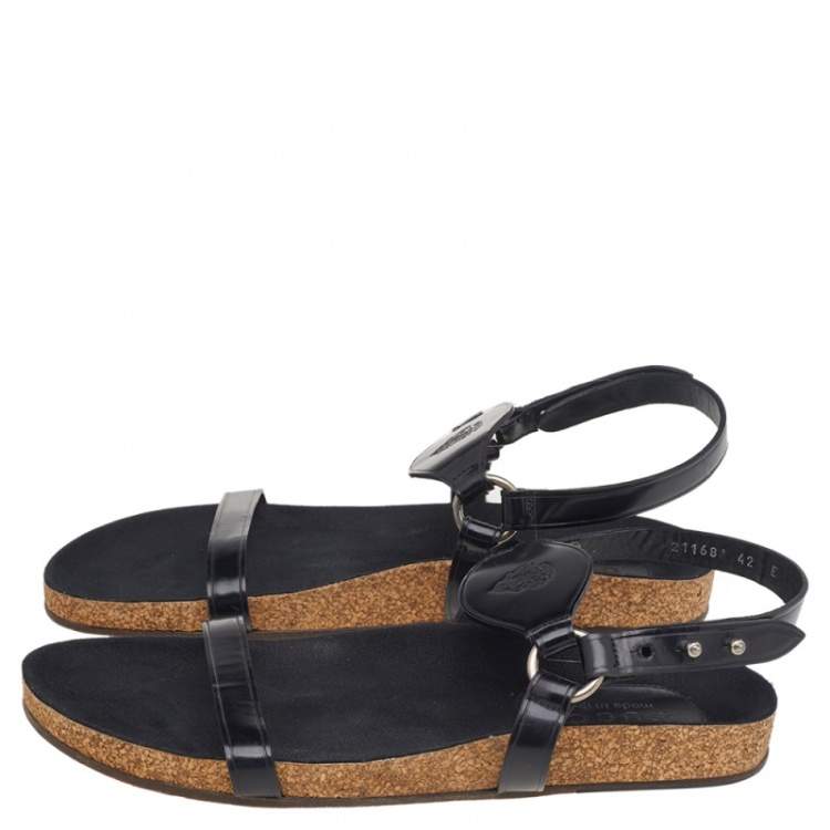 Pre Owned Gucci Black Leather Hysteria Flat Sandals Size 42