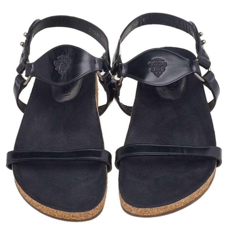 Pre Owned Gucci Black Leather Hysteria Flat Sandals Size 42
