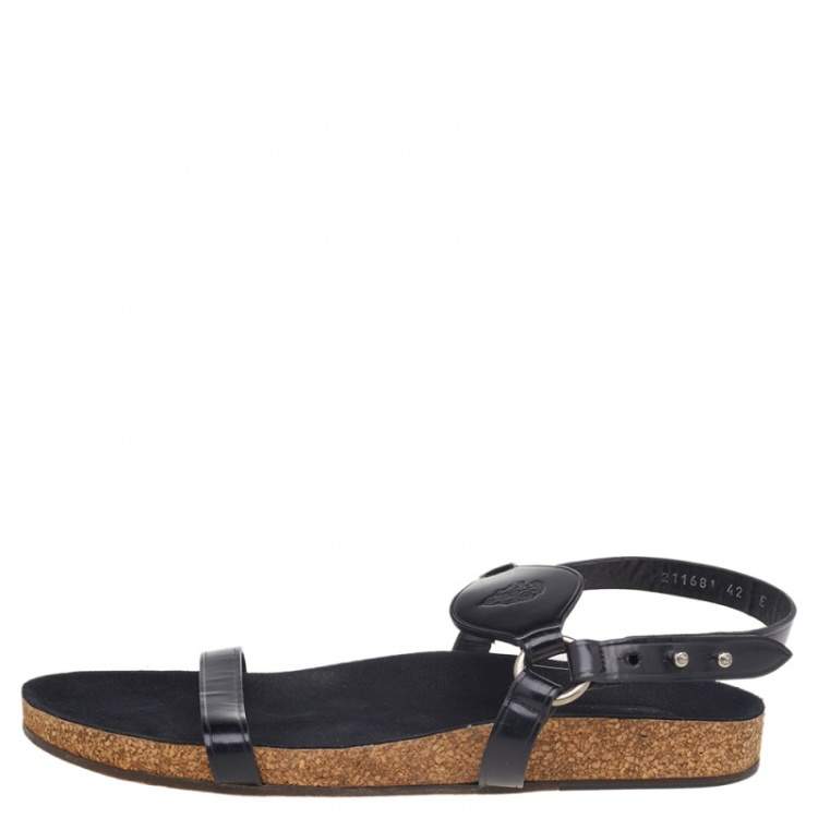 Pre Owned Gucci Black Leather Hysteria Flat Sandals Size 42