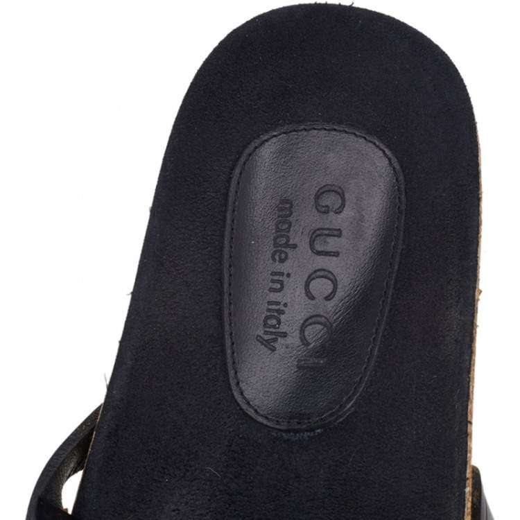 Pre Owned Gucci Black Leather Hysteria Flat Sandals Size 42