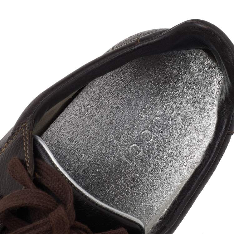 Pre Owned Gucci Brown Leather Low Top Sneakers Size 45
