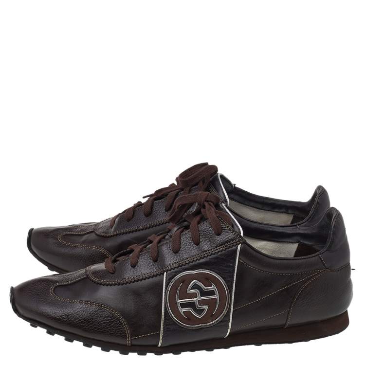 Pre Owned Gucci Brown Leather Low Top Sneakers Size 45