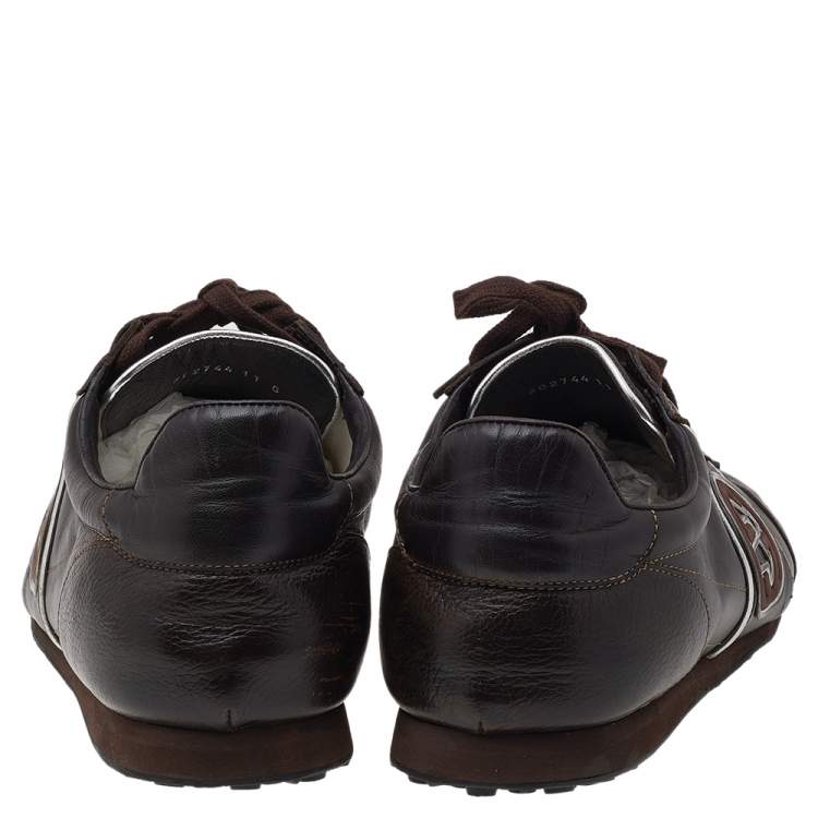 Pre Owned Gucci Brown Leather Low Top Sneakers Size 45