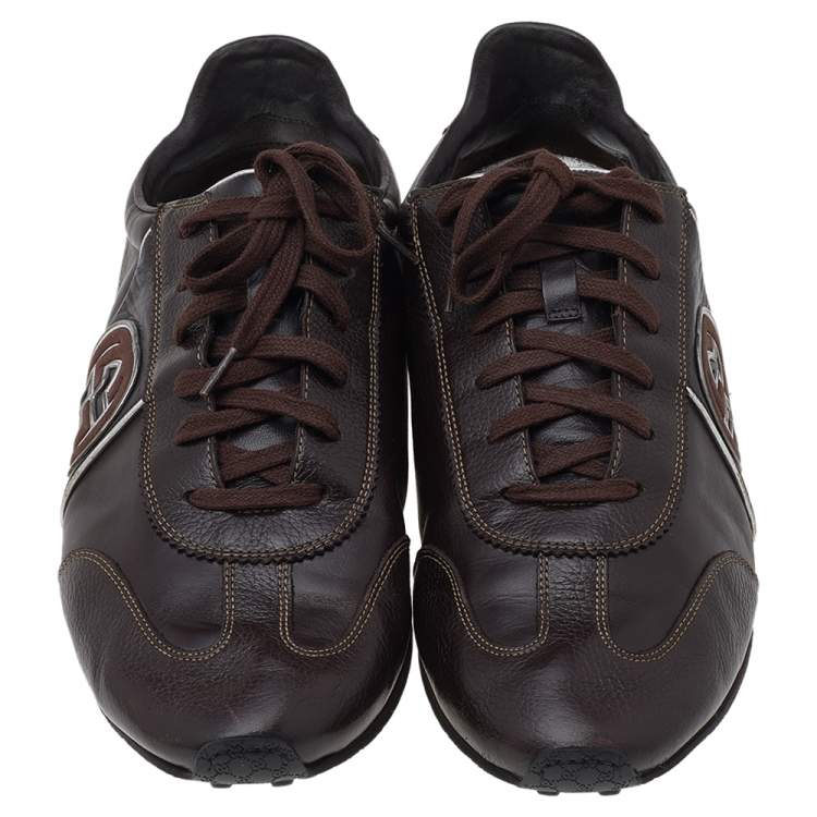 Pre Owned Gucci Brown Leather Low Top Sneakers Size 45