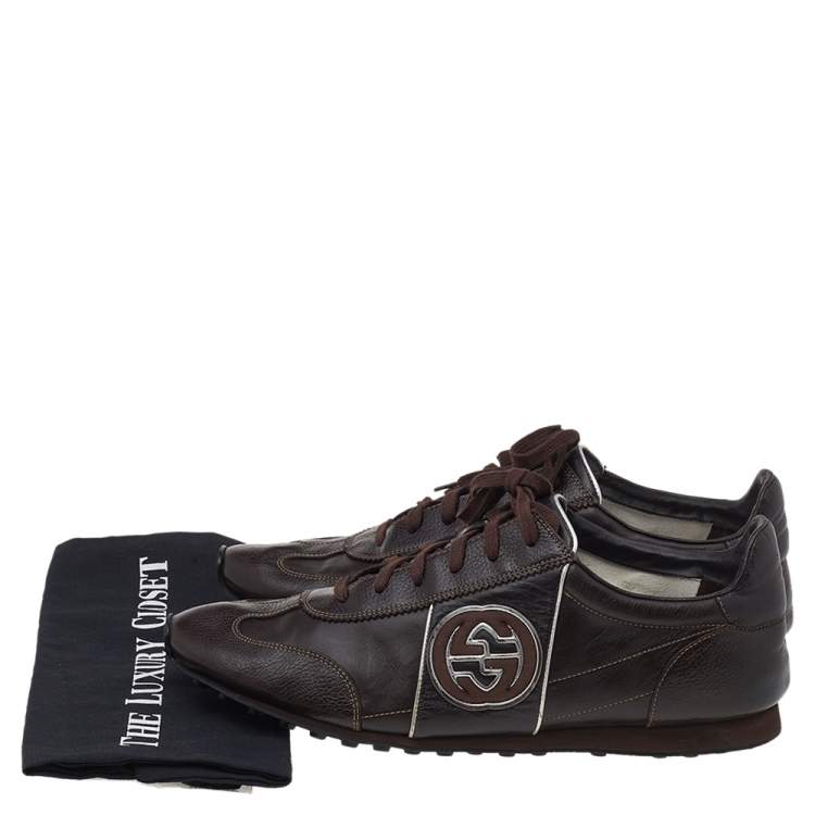 Pre Owned Gucci Brown Leather Low Top Sneakers Size 45