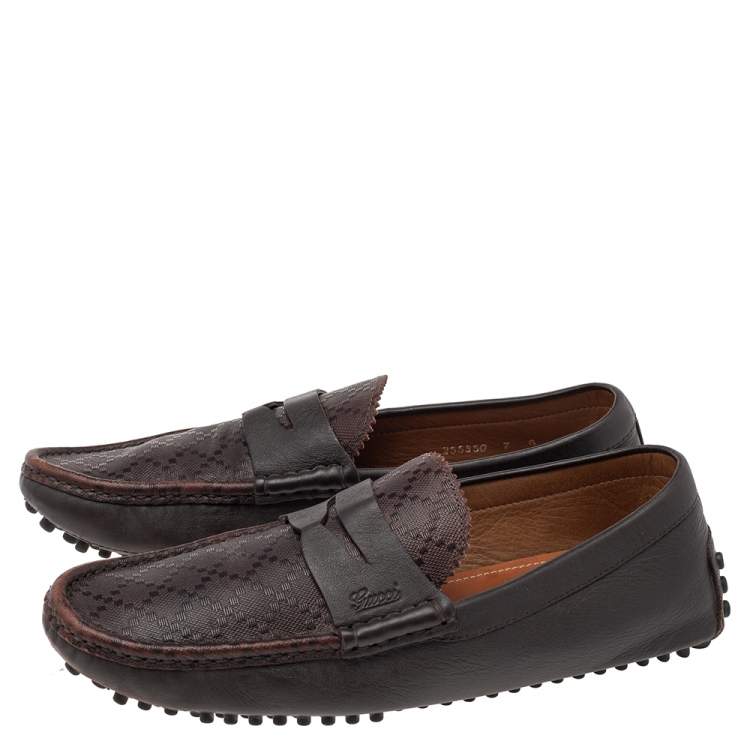 Pre Owned Gucci Brown Diamante Leather Leather Penny Slip On Loafers Size 41