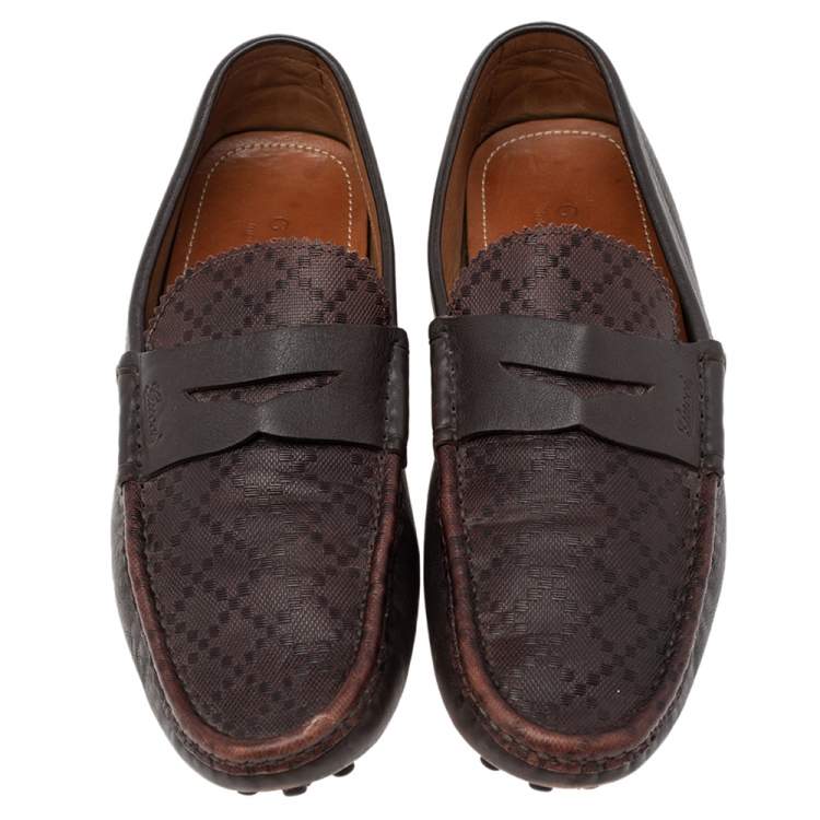 Pre Owned Gucci Brown Diamante Leather Leather Penny Slip On Loafers Size 41