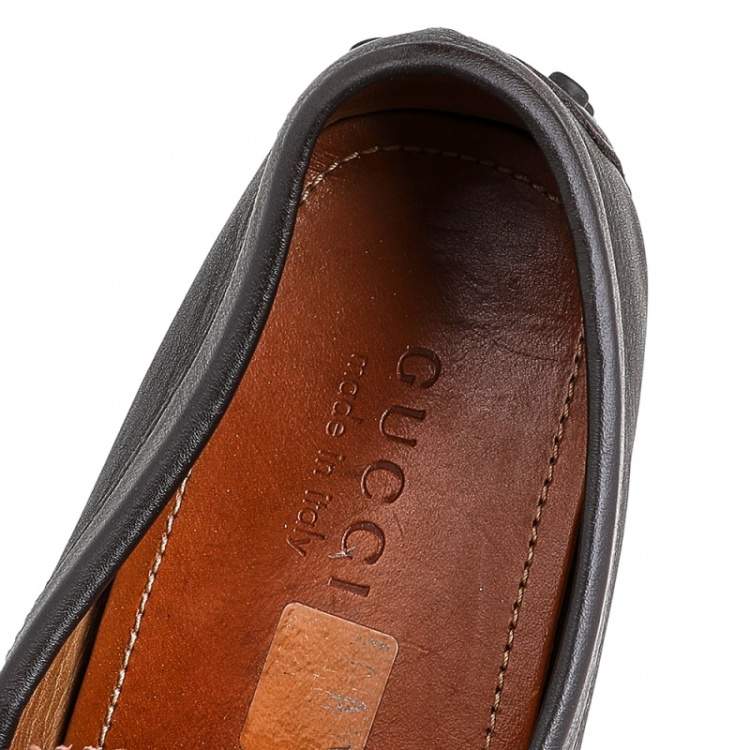 Pre Owned Gucci Brown Diamante Leather Leather Penny Slip On Loafers Size 41
