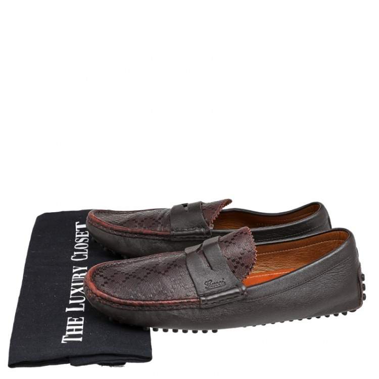 Pre Owned Gucci Brown Diamante Leather Leather Penny Slip On Loafers Size 41