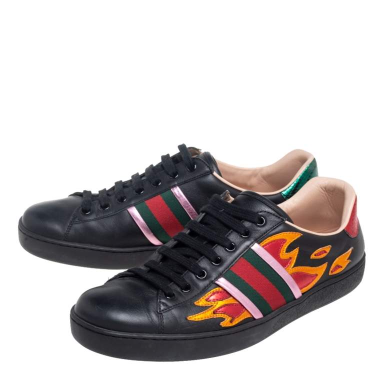 مملوكة مسبقًا Gucci Black Leather And Snakeskin Embossed  Ace Low Top Sneakers Size 41