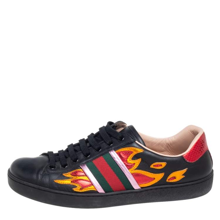 Gucci Black Leather And Snakeskin Ace Low Top 41 | TLC