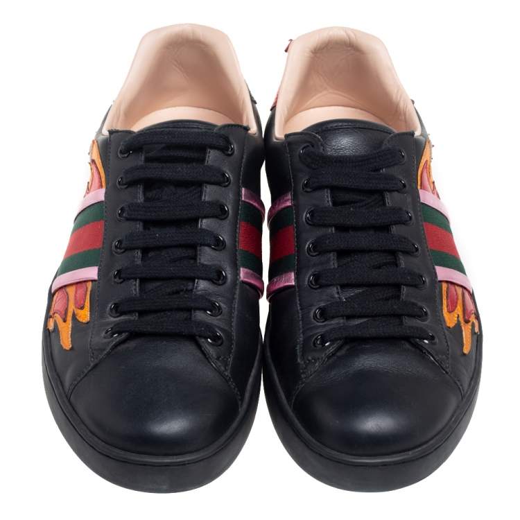 مملوكة مسبقًا Gucci Black Leather And Snakeskin Embossed  Ace Low Top Sneakers Size 41