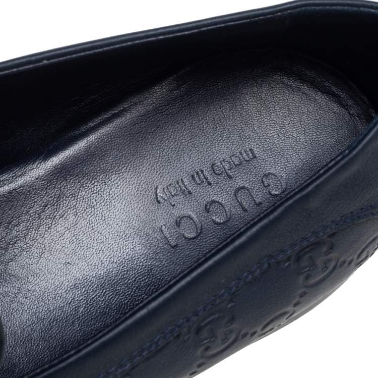 Pre Owned Gucci Blue Guccissima Leather Penny Slip On Loafers Size 44.5