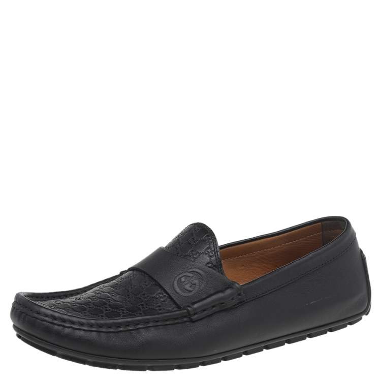 Pre Owned Gucci Black Microguccissima Leather GG Loafers Size 42