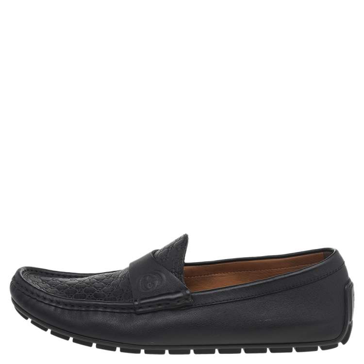 Pre Owned Gucci Black Microguccissima Leather GG Loafers Size 42