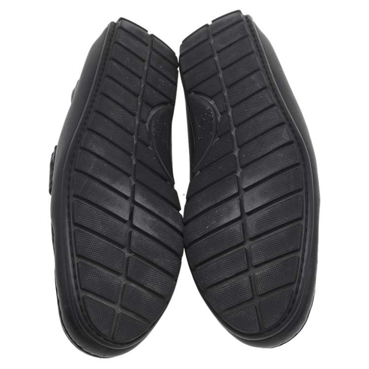Pre Owned Gucci Black Microguccissima Leather GG Loafers Size 42