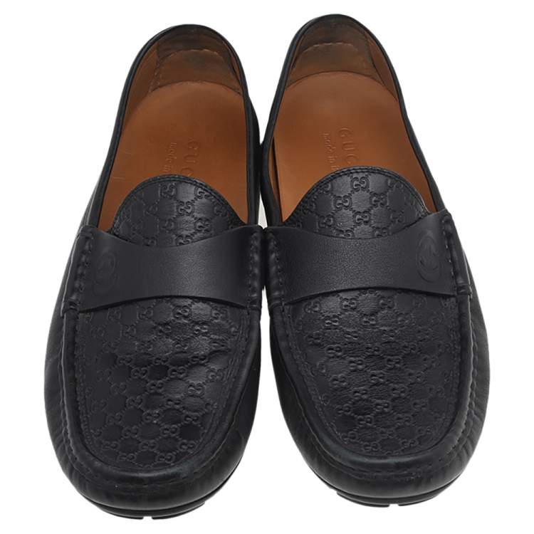Pre Owned Gucci Black Microguccissima Leather GG Loafers Size 42