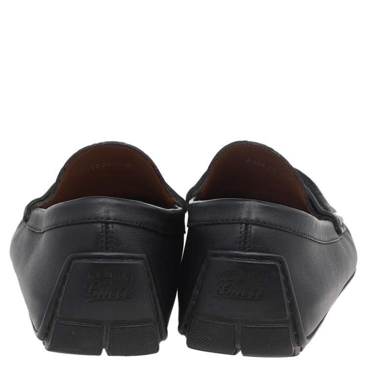 Pre Owned Gucci Black Microguccissima Leather GG Loafers Size 42