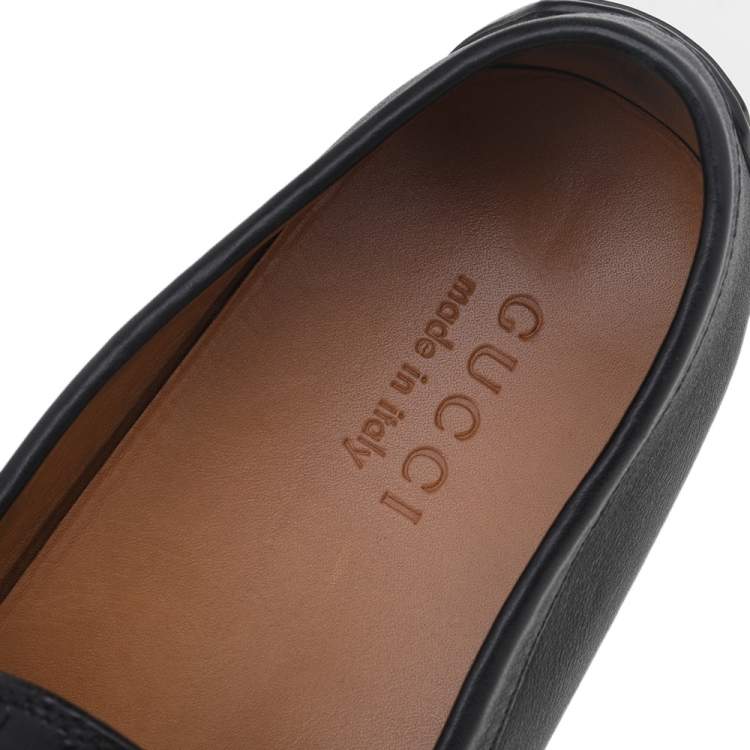 Pre Owned Gucci Black Microguccissima Leather GG Loafers Size 42