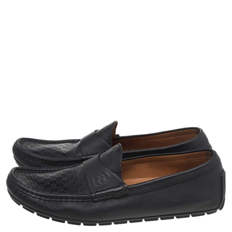 Pre Owned Gucci Black Microguccissima Leather GG Loafers Size 42