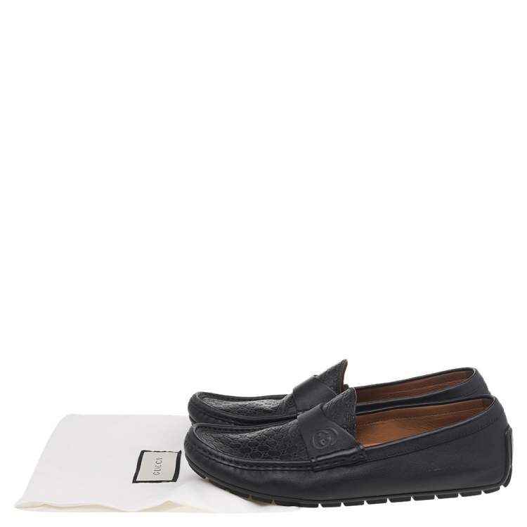 Pre Owned Gucci Black Microguccissima Leather GG Loafers Size 42