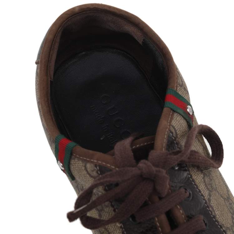 Pre Owned Gucci Brown/Beige Suede And GG Supreme Canvas Low Top Sneakers Size 44