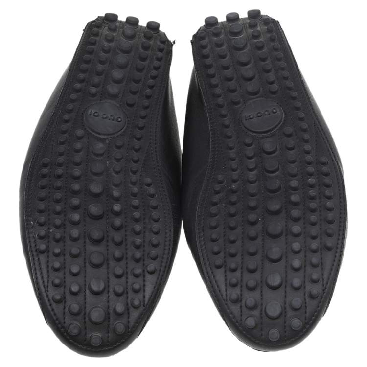 Pre Owned Gucci Black Leather Bamboo Horsebit Slip On Loafers Size 42