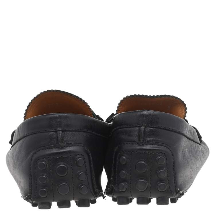Pre Owned Gucci Black Leather Bamboo Horsebit Slip On Loafers Size 42