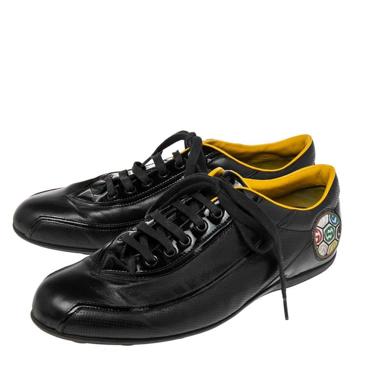 Pre Owned Gucci Black Leather And Patent Low Top Sneakers Size 42.5