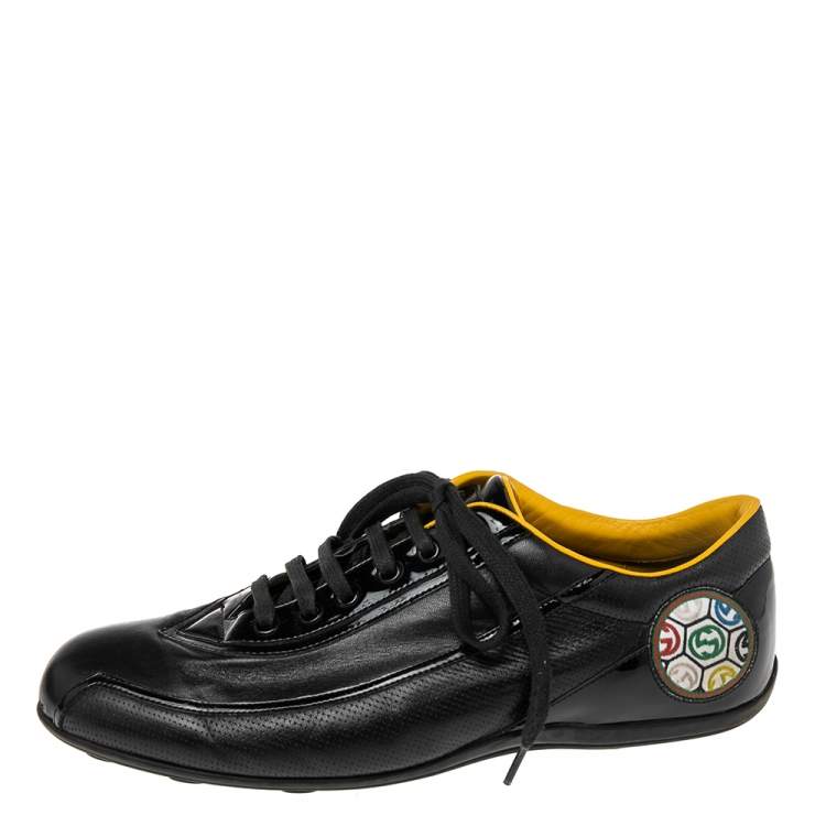 Pre Owned Gucci Black Leather And Patent Low Top Sneakers Size 42.5