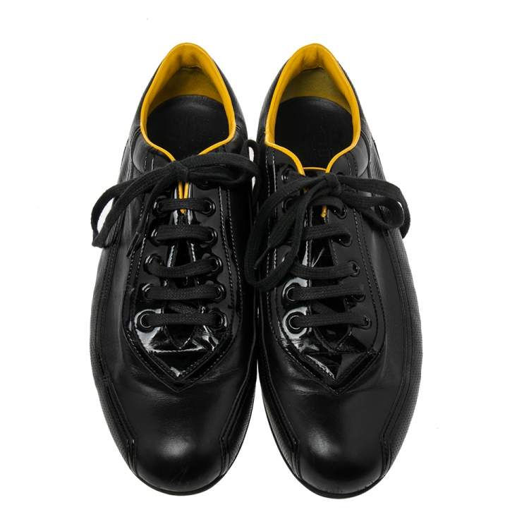 Pre Owned Gucci Black Leather And Patent Low Top Sneakers Size 42.5