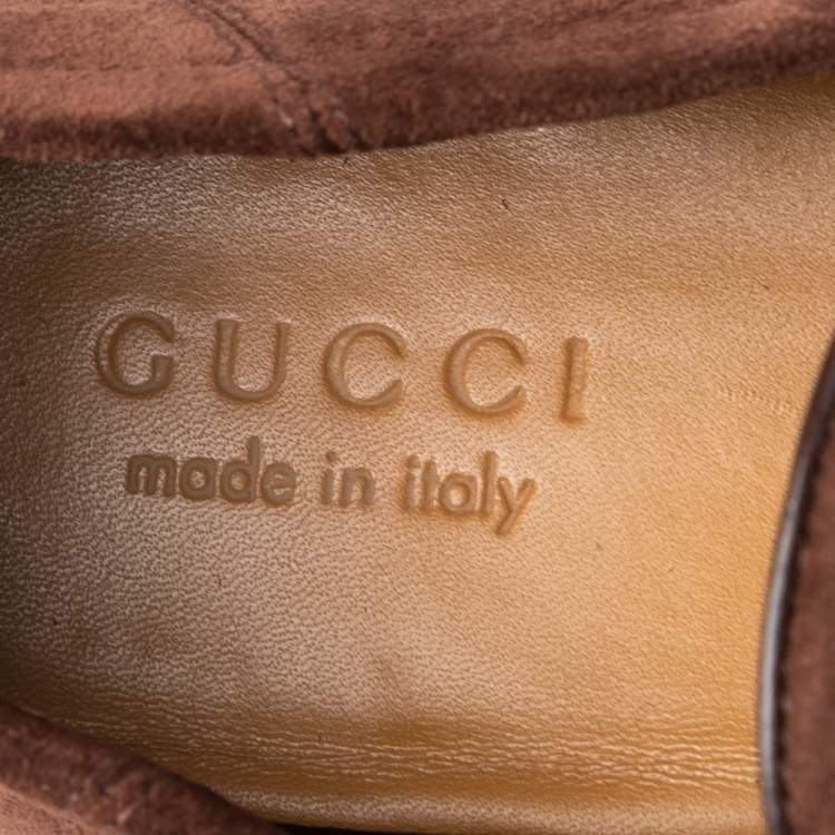 Pre Owned Gucci  Brown Suede Web Horsebit Slip On Loafers Size 39.5