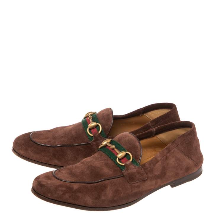 Pre Owned Gucci  Brown Suede Web Horsebit Slip On Loafers Size 39.5