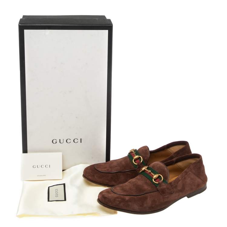 Pre Owned Gucci  Brown Suede Web Horsebit Slip On Loafers Size 39.5
