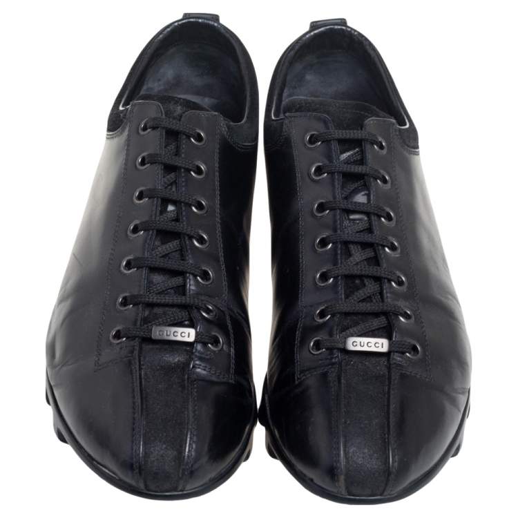 Pre Owned Gucci Black Leather Lace Up Sneakers Size 44