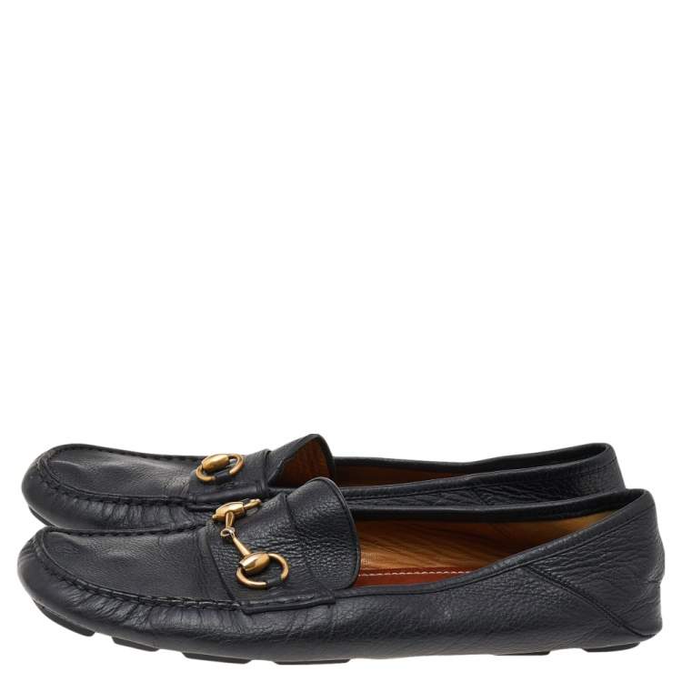 Pre Owned Gucci Black Leather Horsebit Slip On Loafers Size 43.5