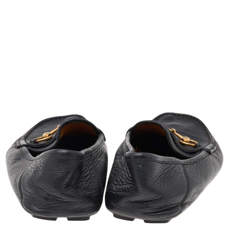 Pre Owned Gucci Black Leather Horsebit Slip On Loafers Size 43.5