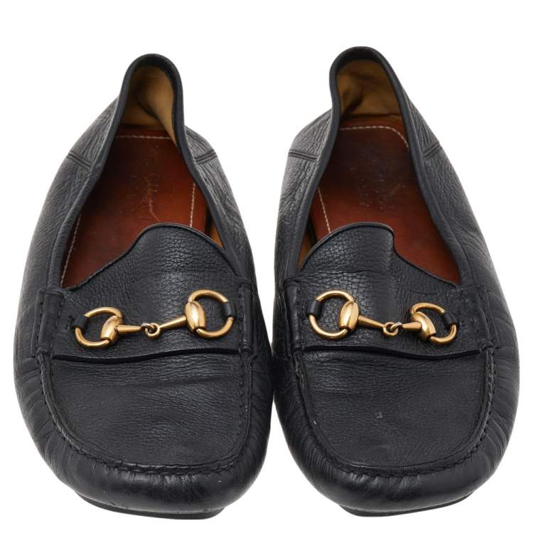 Pre Owned Gucci Black Leather Horsebit Slip On Loafers Size 43.5