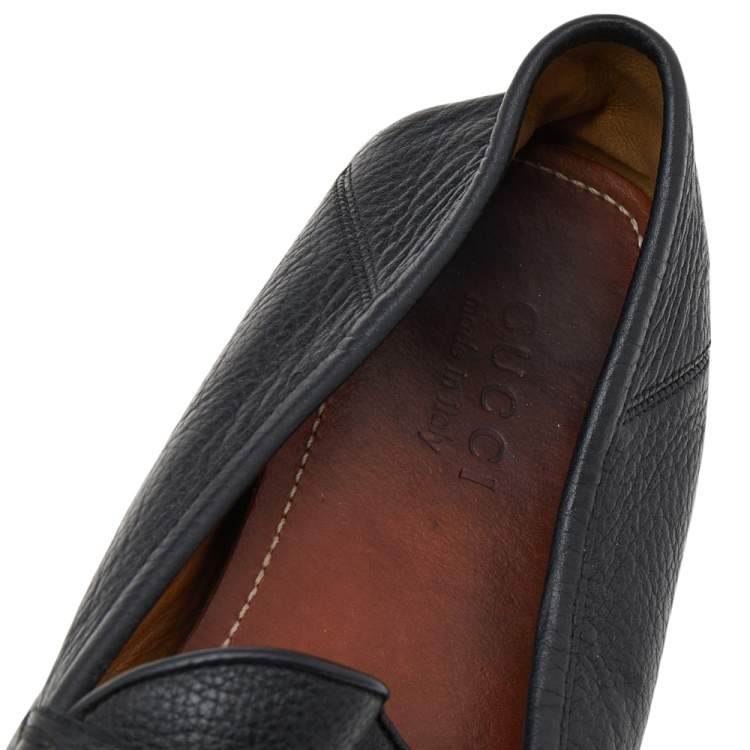 Pre Owned Gucci Black Leather Horsebit Slip On Loafers Size 43.5