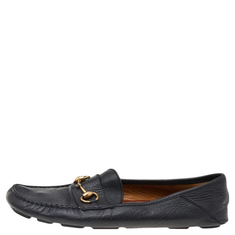 Pre Owned Gucci Black Leather Horsebit Slip On Loafers Size 43.5