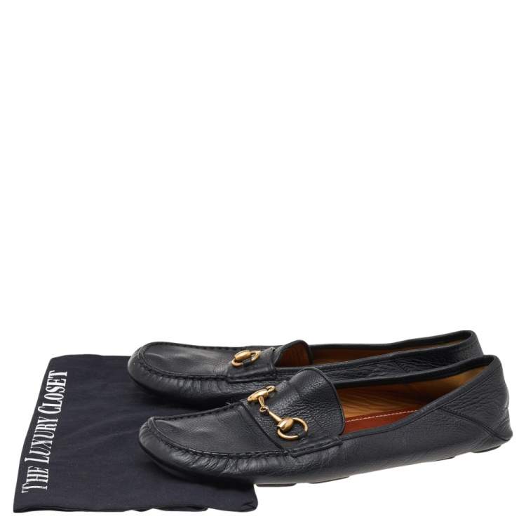 Pre Owned Gucci Black Leather Horsebit Slip On Loafers Size 43.5