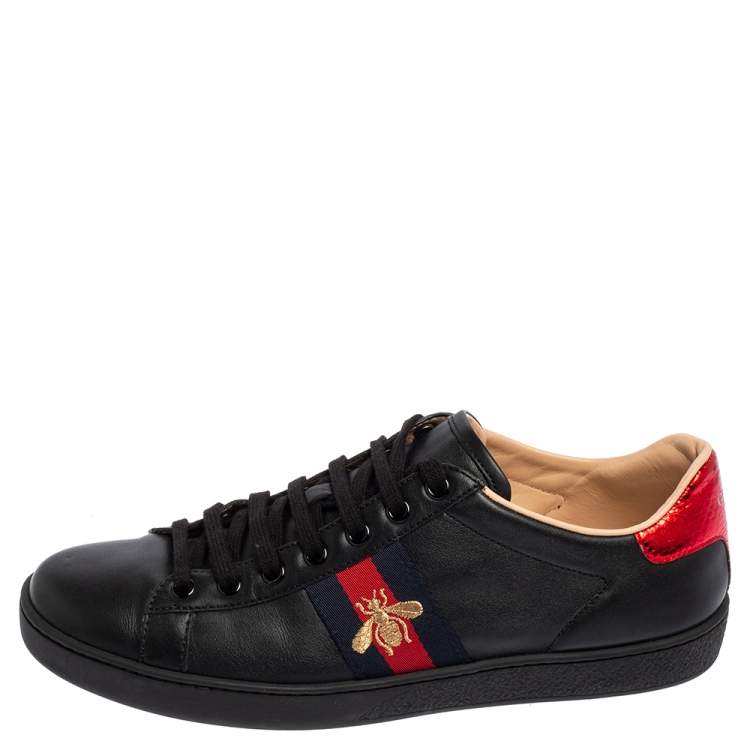Pre Owned Gucci Black Leather Ace Low Top Sneakers Size 40