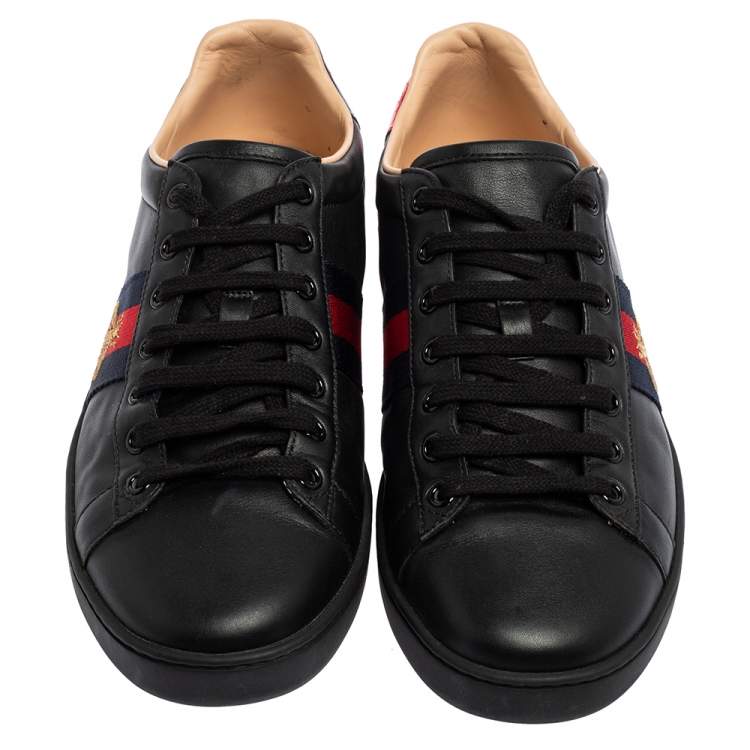 Pre Owned Gucci Black Leather Ace Low Top Sneakers Size 40