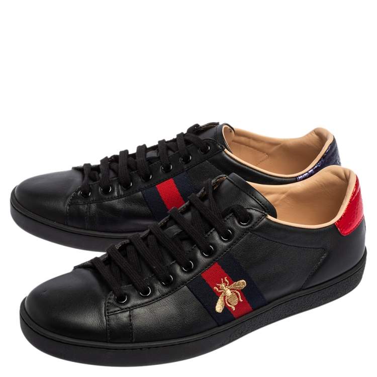 Pre Owned Gucci Black Leather Ace Low Top Sneakers Size 40
